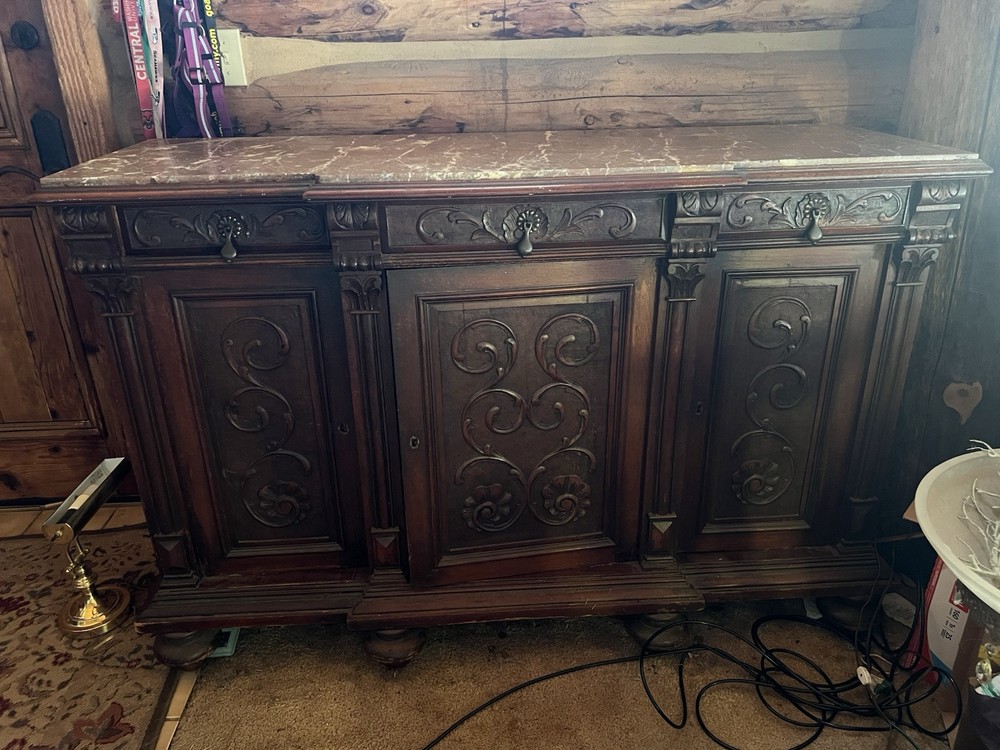 Vintage Renaissance Side Board With Marble Top