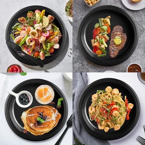 Plastic Plates,Disposable Plates Set,Disposable Plastic Dinnerware Serve Black
