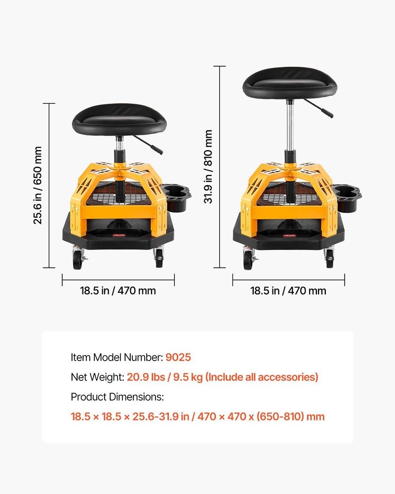 Rolling Repair Stool 300lb Capacity Garage Ready Height Adjustable Feature