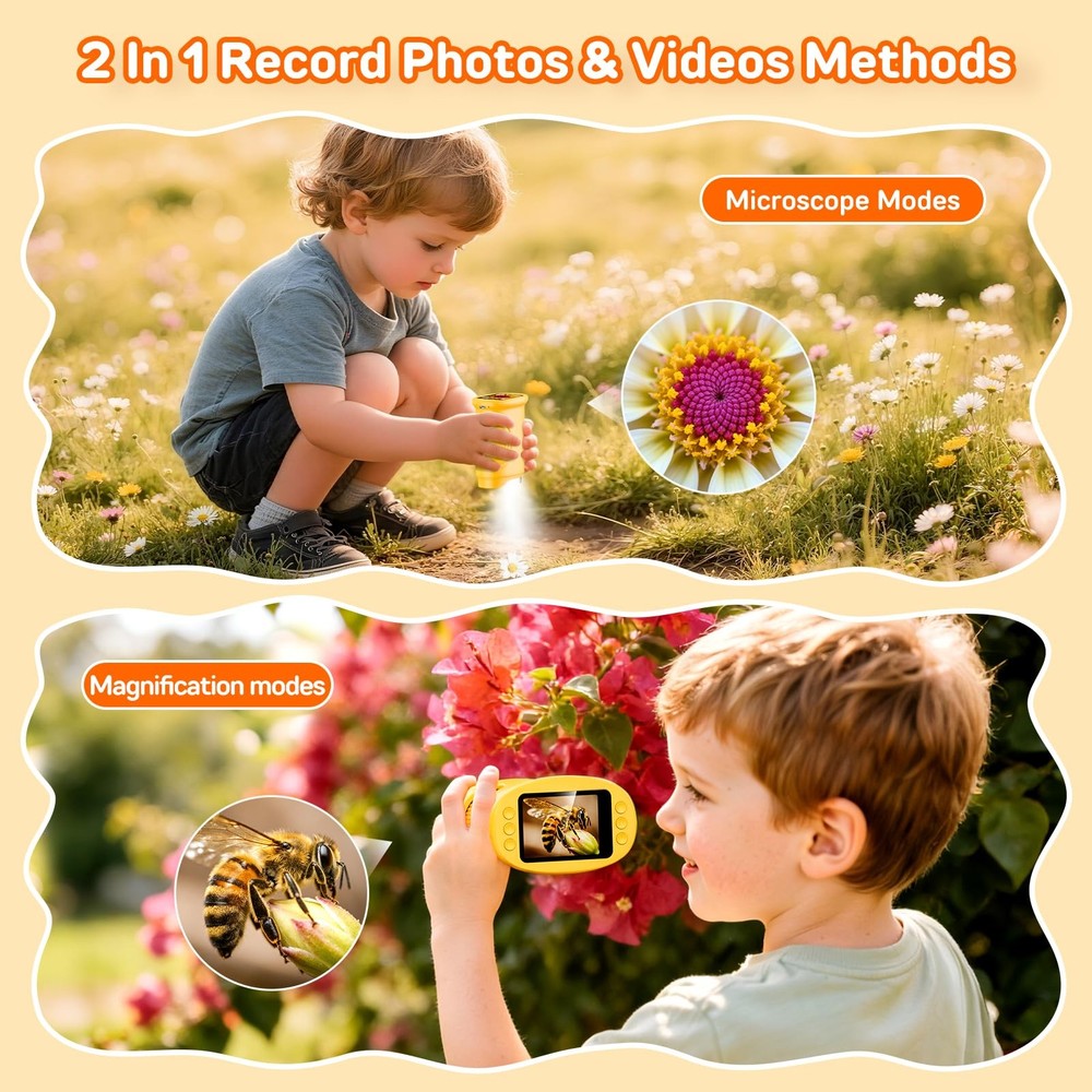 1000X Digital Handheld Microscope for Kids with 2.0" IPS Screen, Orange