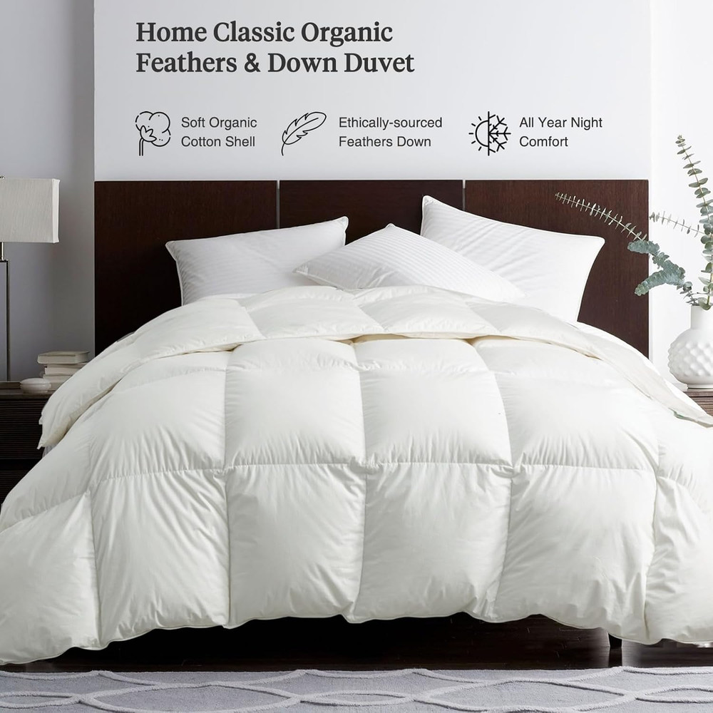 Feathers & down Comforter, Organic Duvet Insert, 100% Cotton Shell, Ethically-So