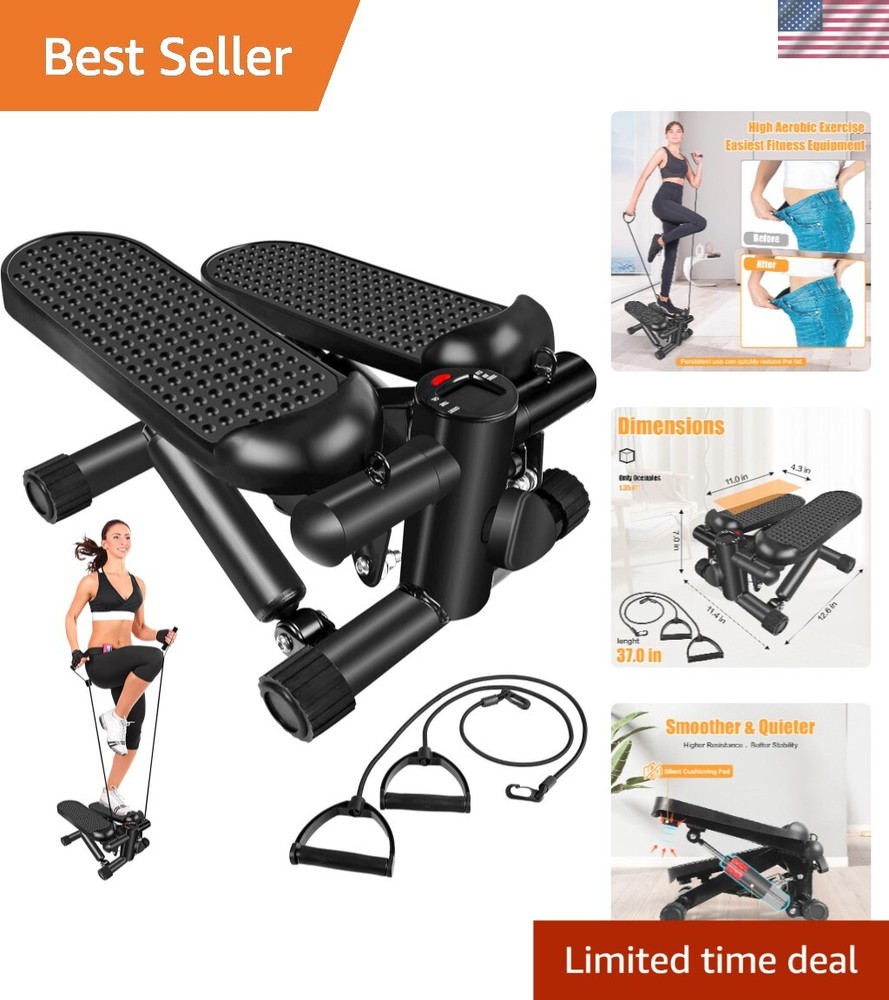 Multi-functional Stepper with LCD Display & Detachable Resistance Bands, Black