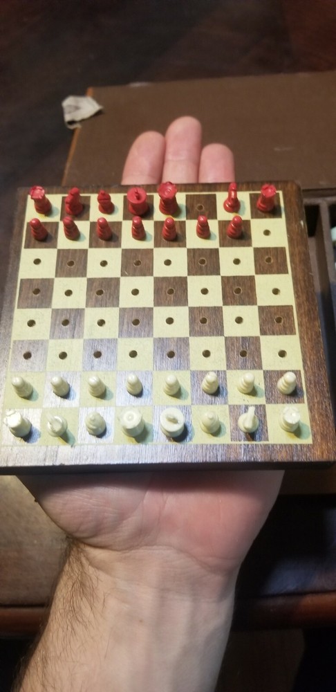 Vintage E.S. Lowe Mini Chess Backgammon Set Made in the USA