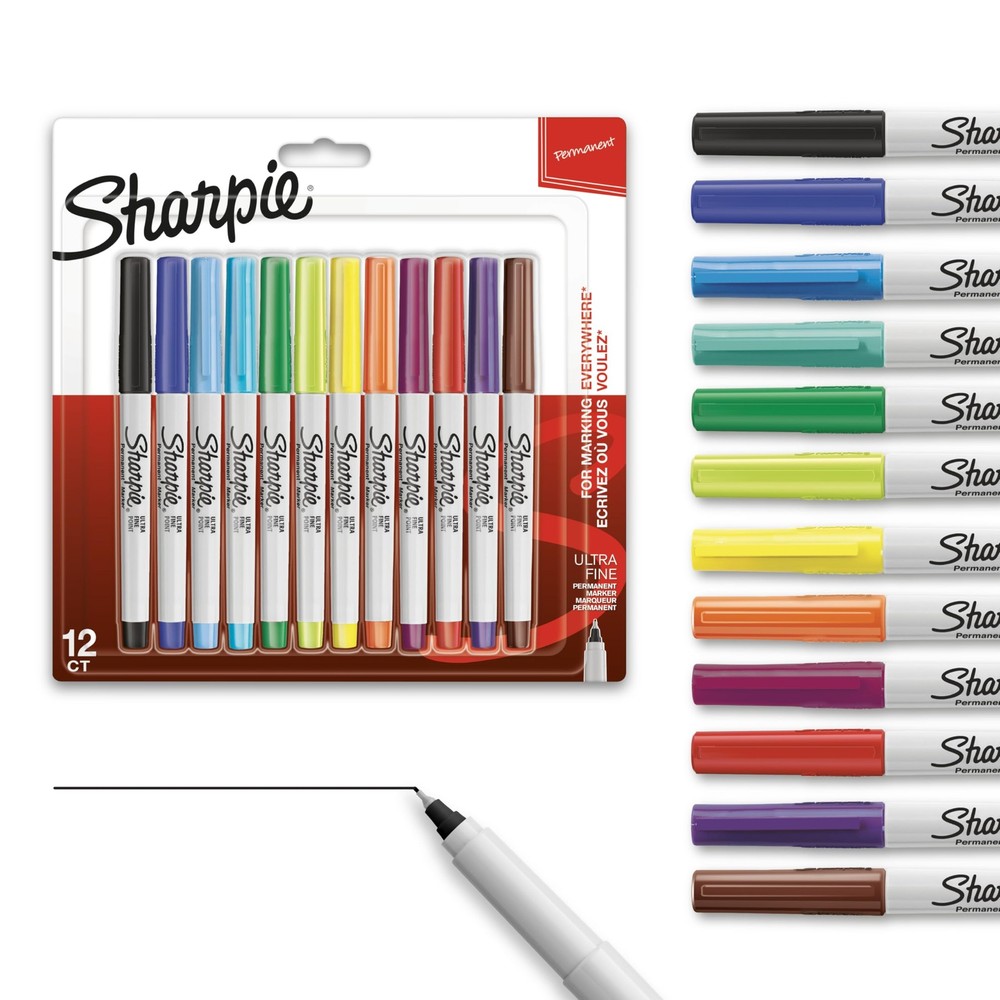Sharpie Permanent Markers, Ultra Fine Point, Assorted Colors, 12 Count