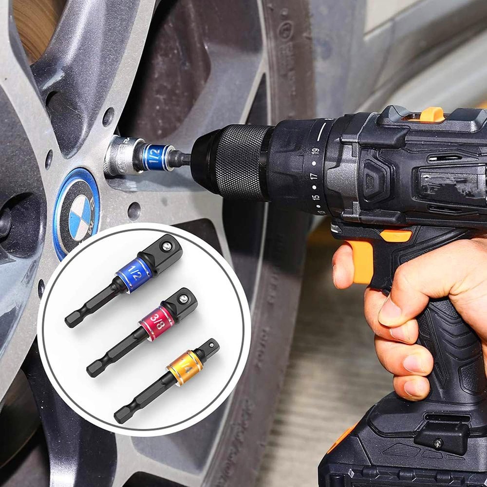 Hex Shank Socket Adapter Set - 3Pcs Impact Grade with 105° Right Angle Drive Bit