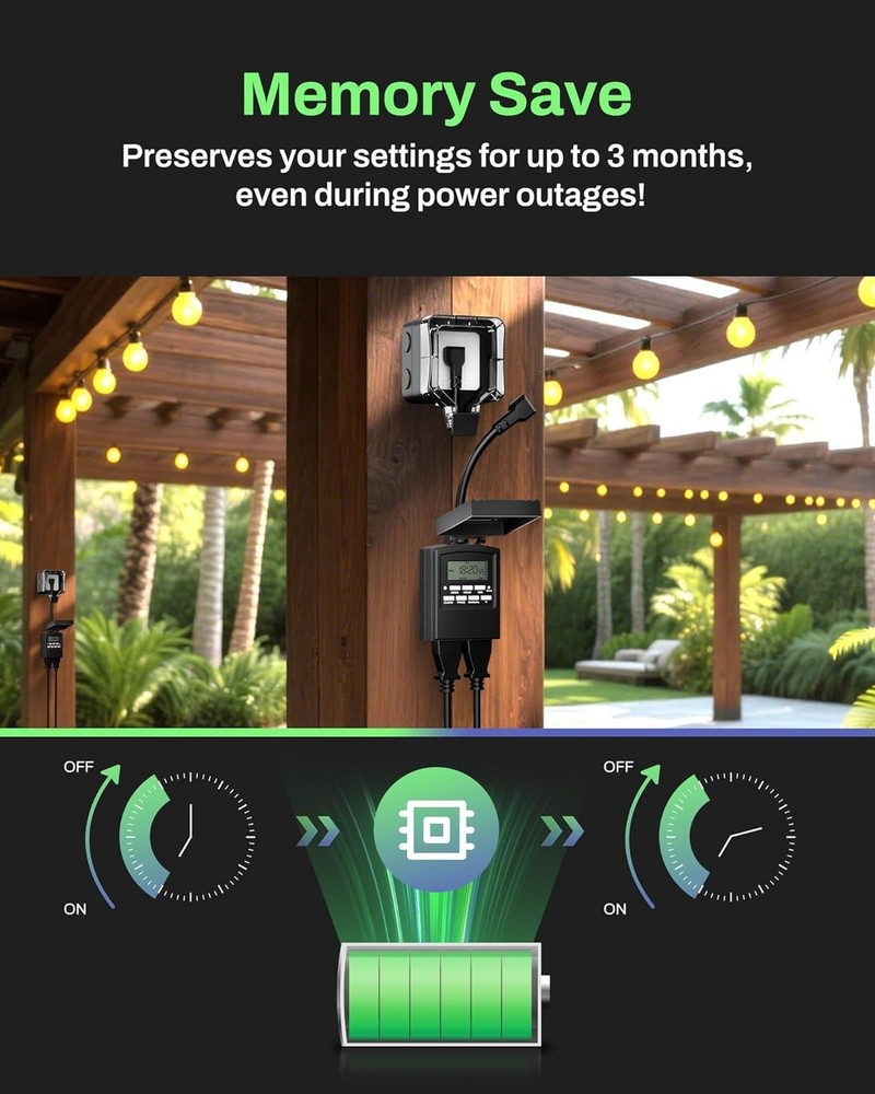 Weatherproof Digital Outdoor Timer with 8 Programs & Easy Push Button Control