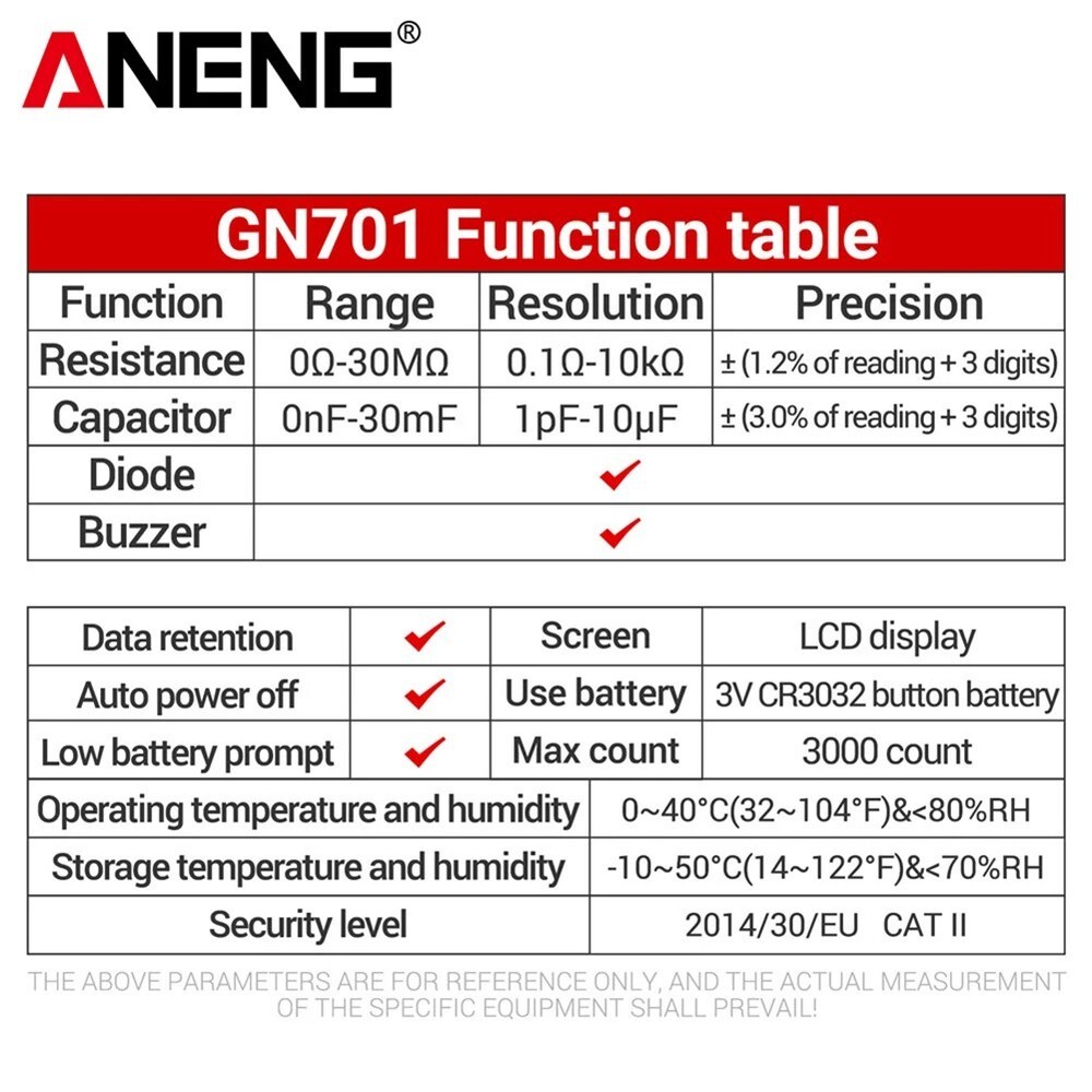 ANENG GN701 SMD Tester Meter Multimeter Auto Component Resistance Capacitance AU