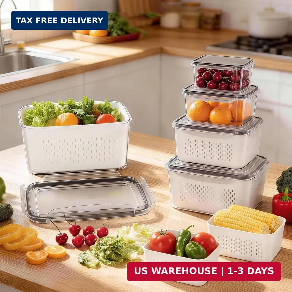 HOMETALL 5 Pack Fruit Storage Containers for Fridge, Plastic Fruit Containers fo