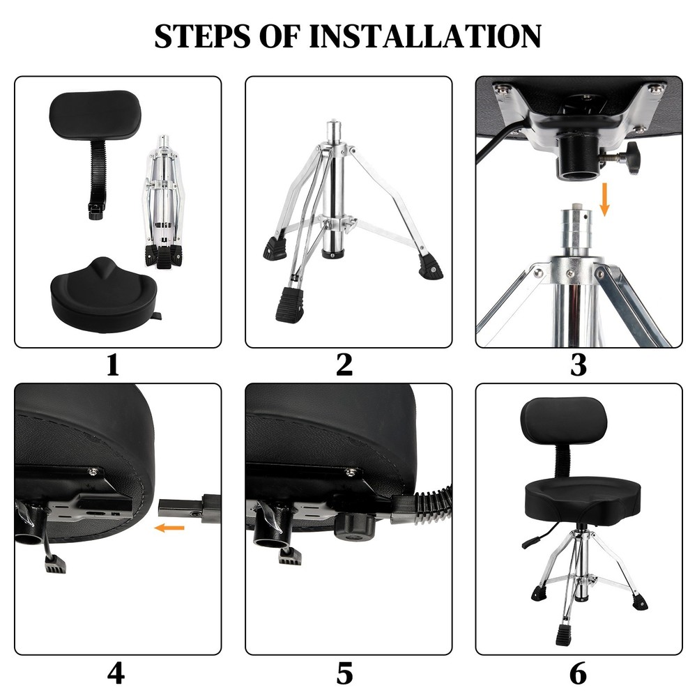 Drum Throne w/ Backrest, Hydraulic Drum Stool Adjustable Height Drum Seat Saddle
