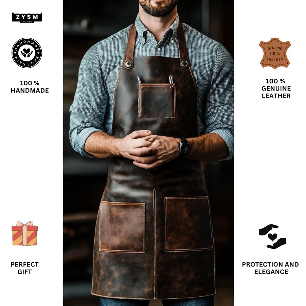 Genuine Leather Apron for Cooking and Grilling