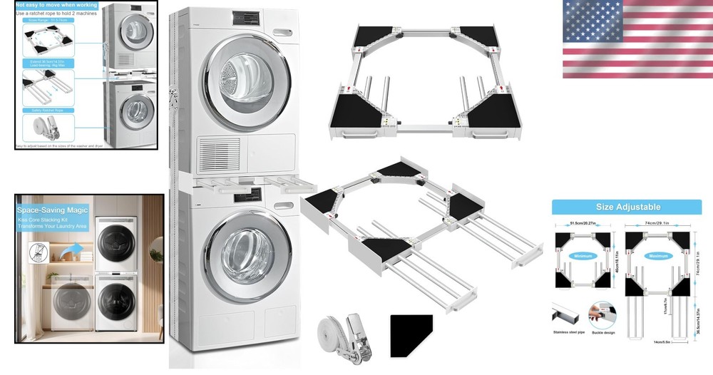 Stacking Kit for Washer Dryer - Pull-Out Rack - Universal 24-29" Fit