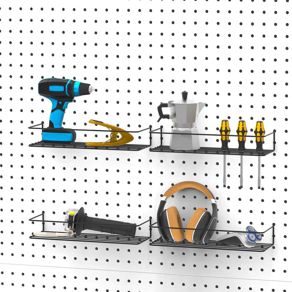 Pegboard Shelves Peg Board Hooks Organizer Tool Storage Rack Black 4 Pack