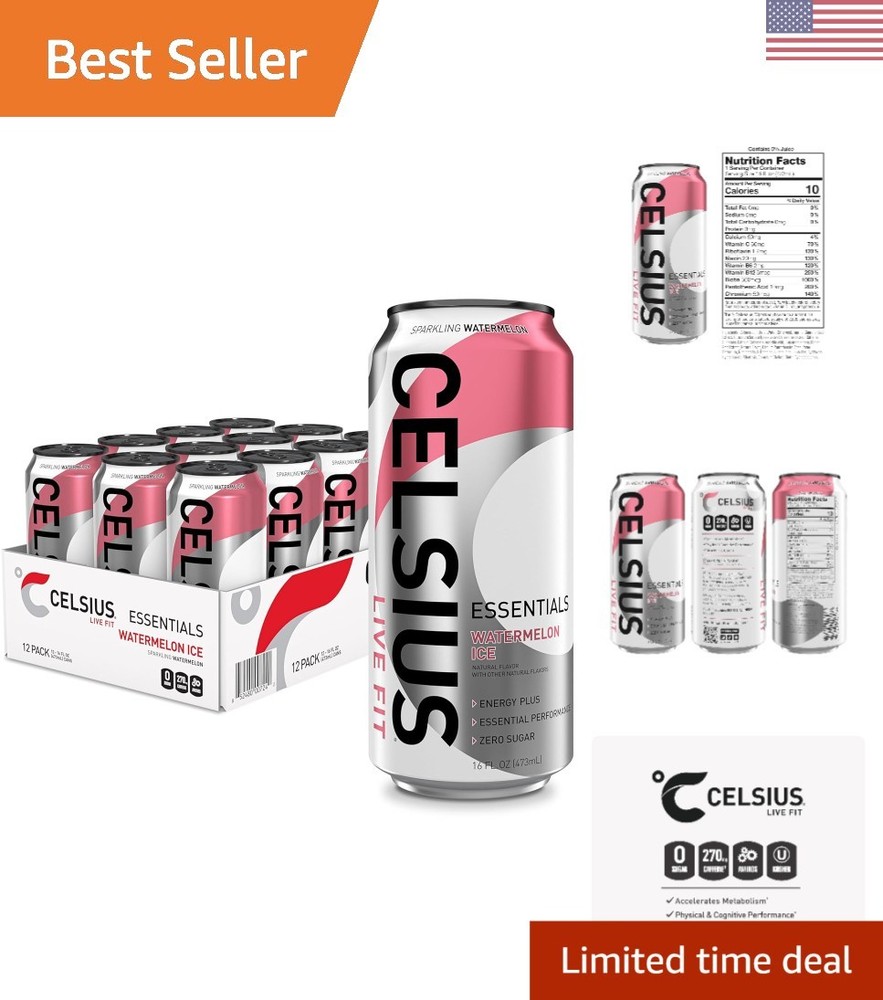 Unlock Your Potential: ESSENTIALS Sparkling Watermelon Ice 12-Pack Energy Drink