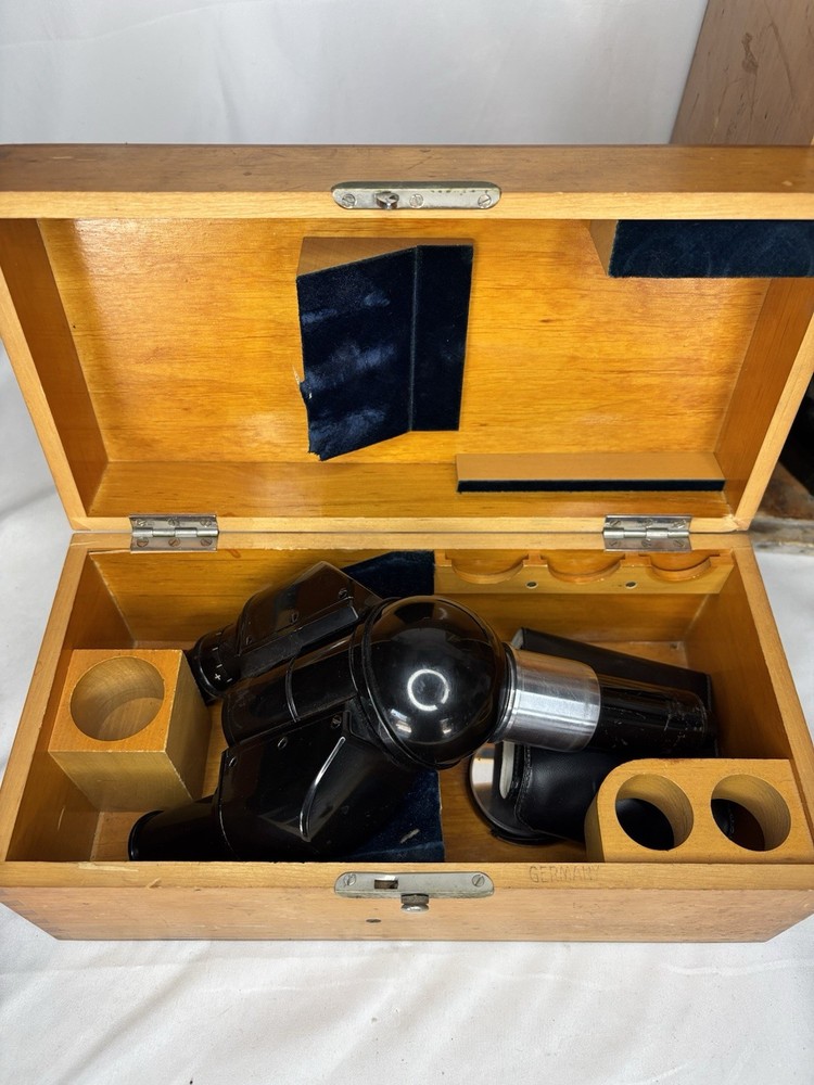Carl Zeiss Jena Microscope with Box and Binocular Attachment