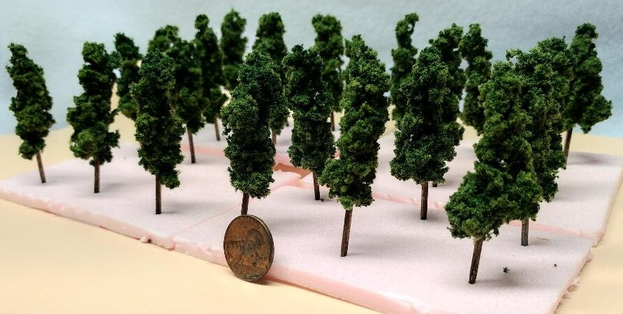 Z SCALE -HAND CRAFTED TREEZ- EVERGREENS -Correct Sized for Z Scale -(24) Pack