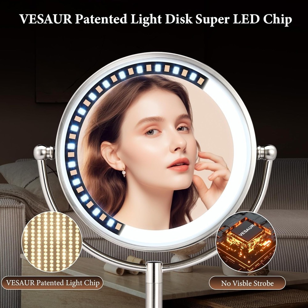 Pro Standing 10x Lighted Makeup Mirror Large Double Sided LED Vanity True