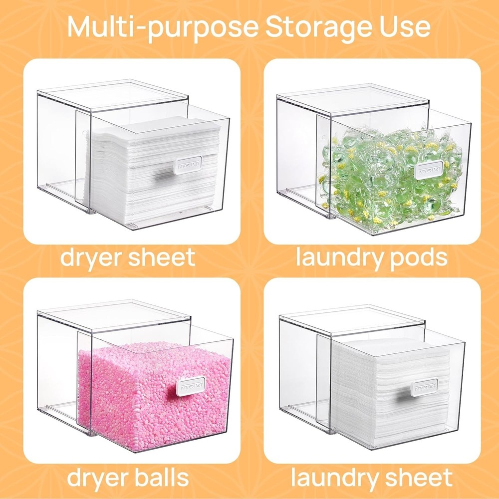 2 Pack Dryer Sheet Holder and Laundry Pods Container,Clear Stackable Storage ...