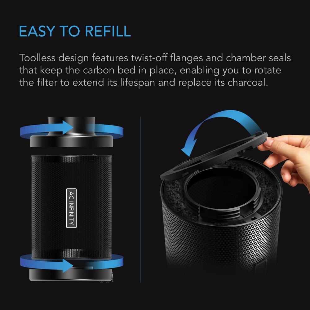 AC Infinity Refillable Carbon Filter Kit 6” with Additional 6" Kit, Black