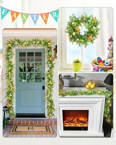 6FT Easter Garland - Artificial Spring Vine with Easter Eggs, Flowers &