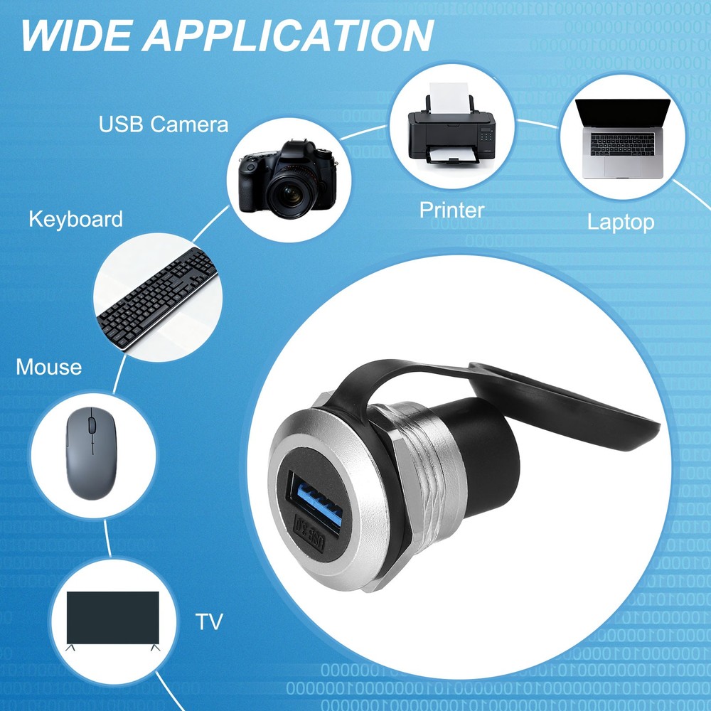 USB3.0 Panel Mount Adapter, Female to Female Panel Mount Connector, Silver