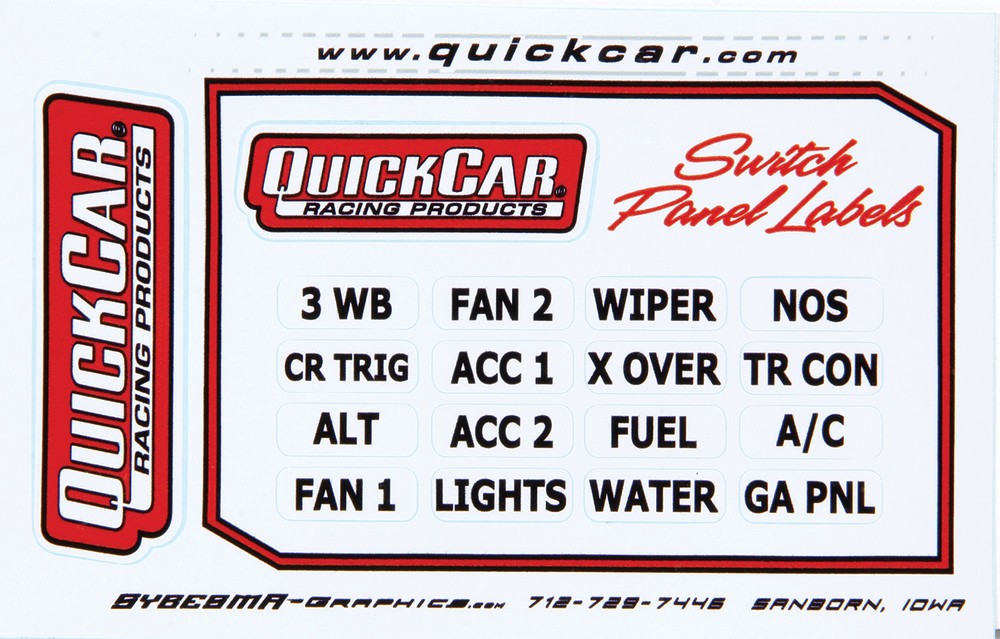 QUICKCAR 50-004 Stickers Small Ignition Panels race car Switch Panel