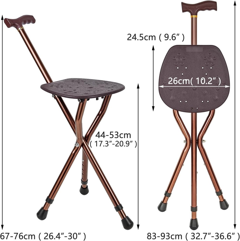 Adjustable Cane with Seat - 265 lbs Capacity, Folding Mobility Aid for Men