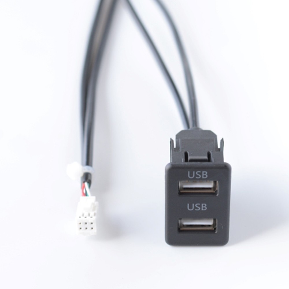 Car Navigation 6 Pin to USB Panel Dual USB Port with Audio Input Cable