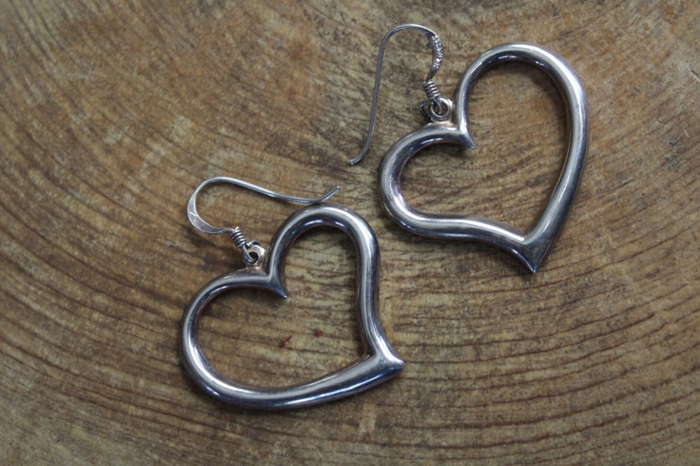 Sterling Silver Open HEART dangle Earrings