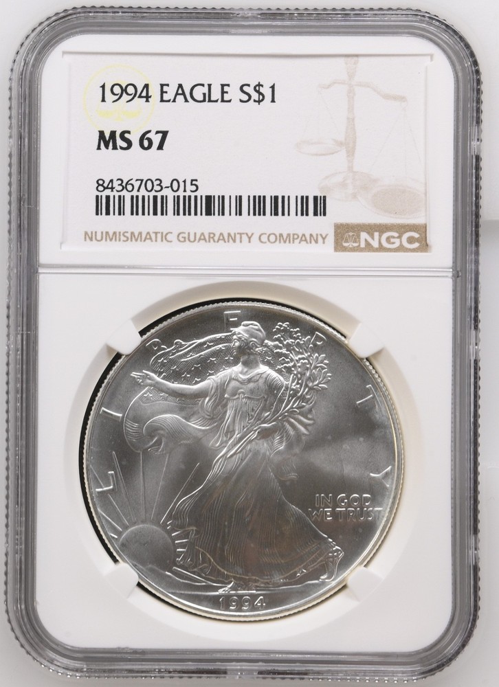 1994 $1 Silver American Eagle--NGC UNC MS67
