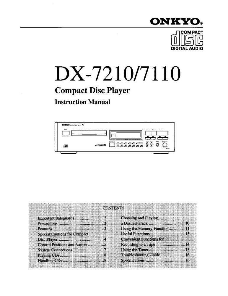 Onkyo DX-7210 CD Player Owners Manual