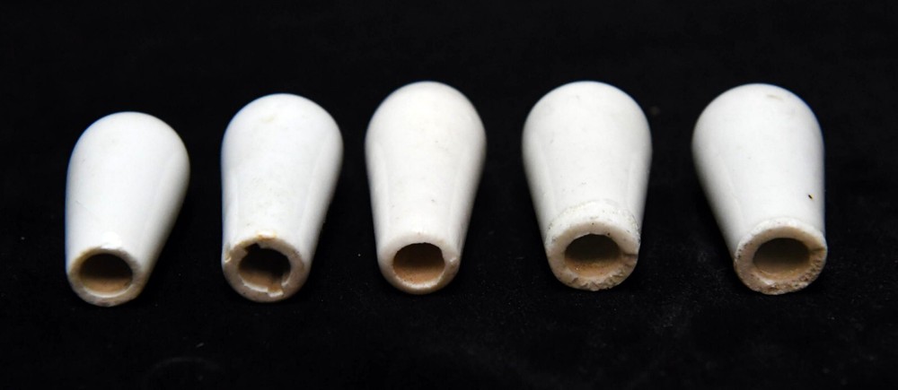 5 VINTAGE CERAMIC COLD WATER FAUCET ENDS