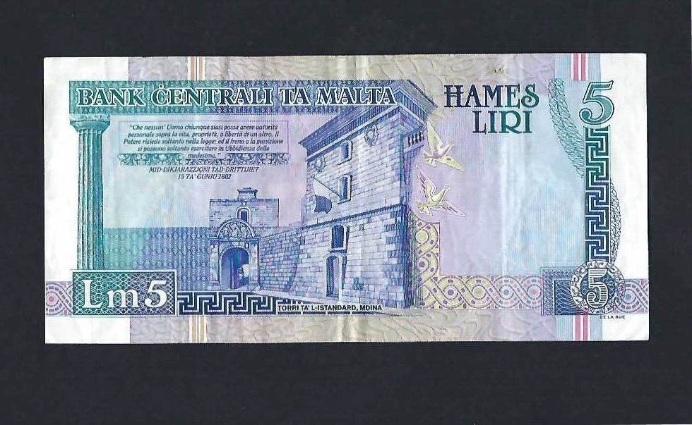 🇲🇹 MALTA 5 LIRI 1994 P-46d