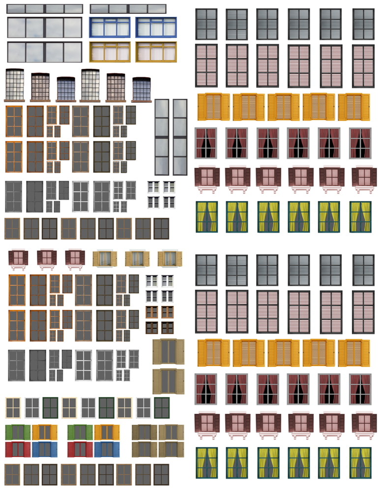 N Scale Doors and Windows Model Train Scenery Sheets – Five 8.5x11 Sheets