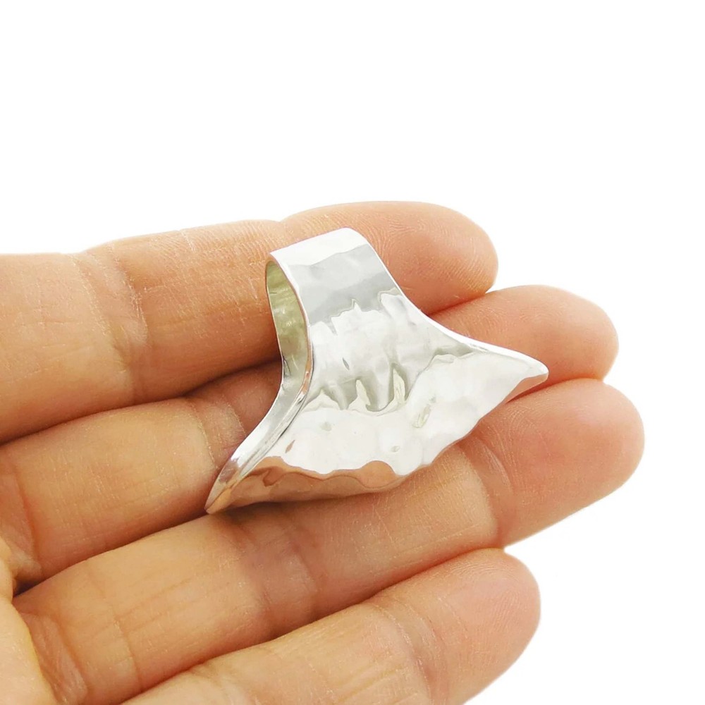 Solid 925 Sterling Silver Hammered Texture Band Ring Handmade Statement Jewelry
