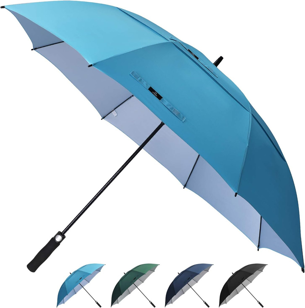 62 Inch Extra Large Golf Umbrella Double Canopy Automatic Open Sun Rain Stick Um
