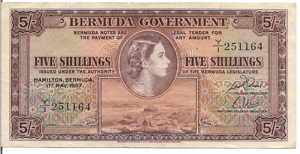BERMUDA, 5 SHILLINGS, QEII, 1957