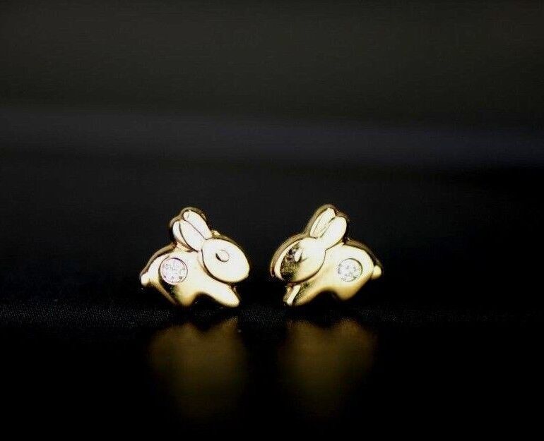 14k Yellow Gold CZ Rabbit Stud Earring