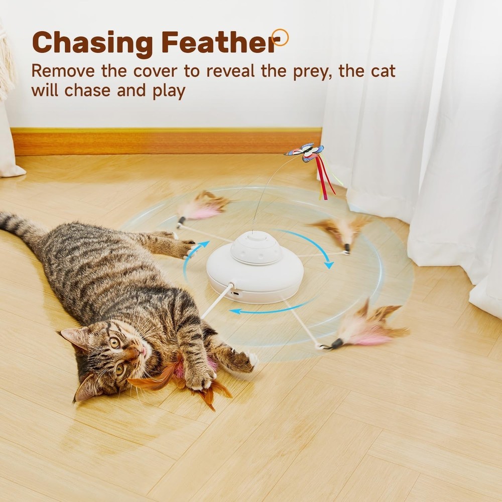 Interactive Automatic Cat Toy with Chasing Feather & Butterfly for All Breeds
