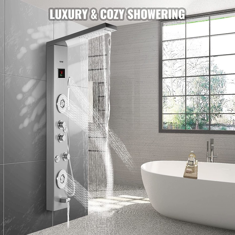 6 in 1 LED Shower Panel Tower System Rainfall and Mist Head Rain Massage