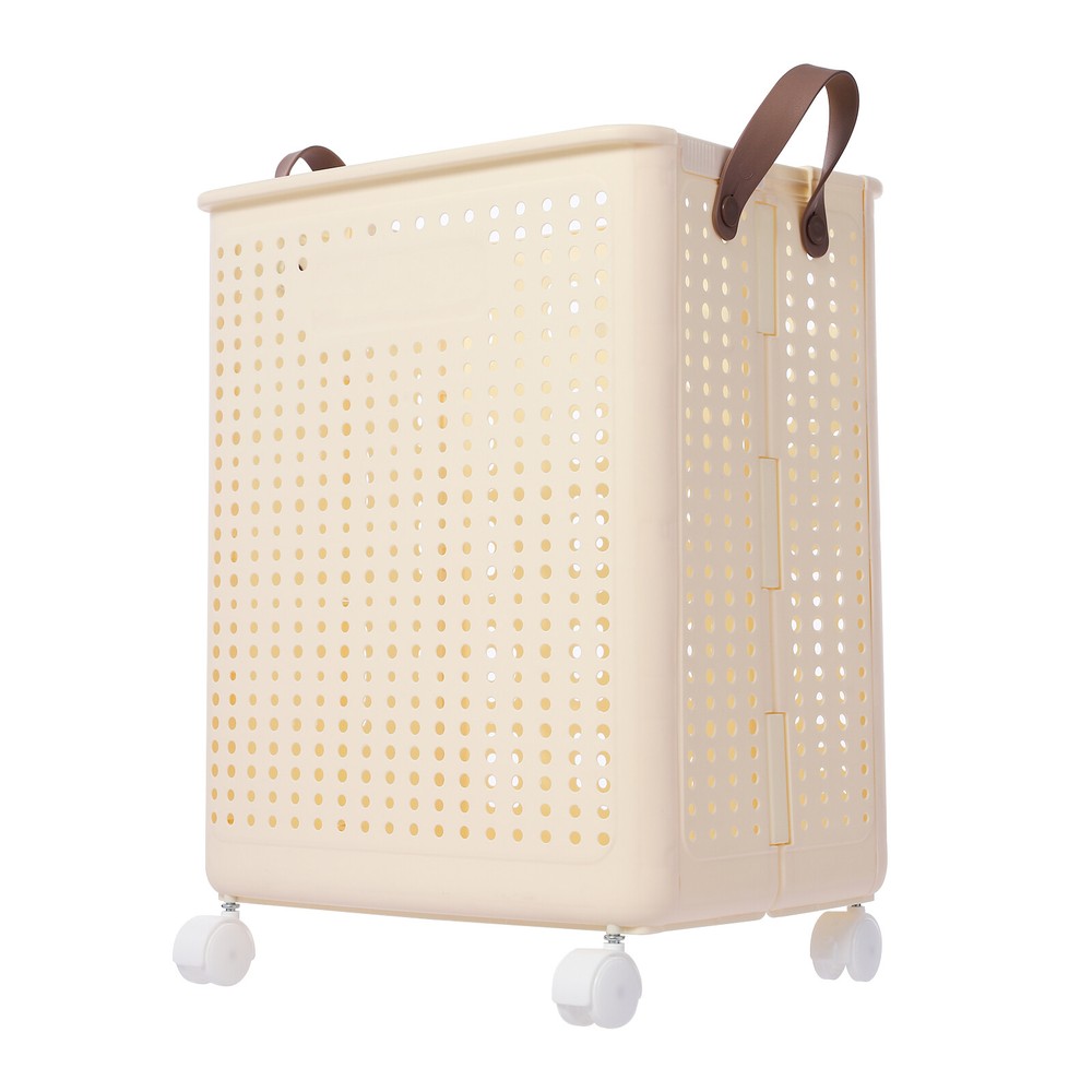 30kg Collapsible Laundry Hamper, Foldable Rolling Laundry Basket With Wheels