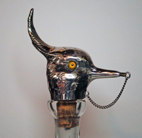 CRYSTAL SHIP'S / CAPTAIN'S DECANTER DECORATIVE PATTERN SILVER BIRD STOPPER