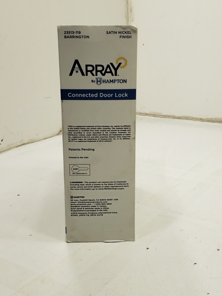 Array by Hampton Barrington Style Satin Nickel WiFi Smart Electronic Deadbolt