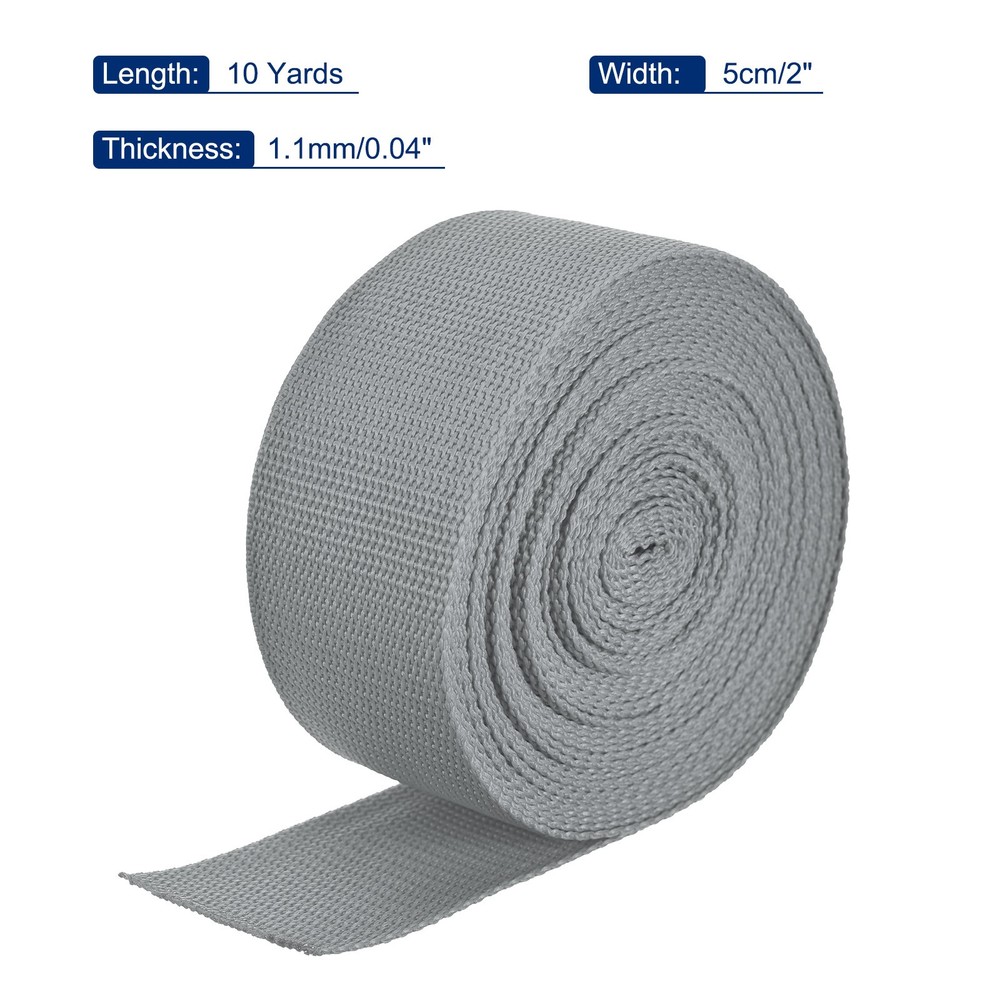 Lightweight Polypropylene Webbing Strap 5cm 10 Yard Grey