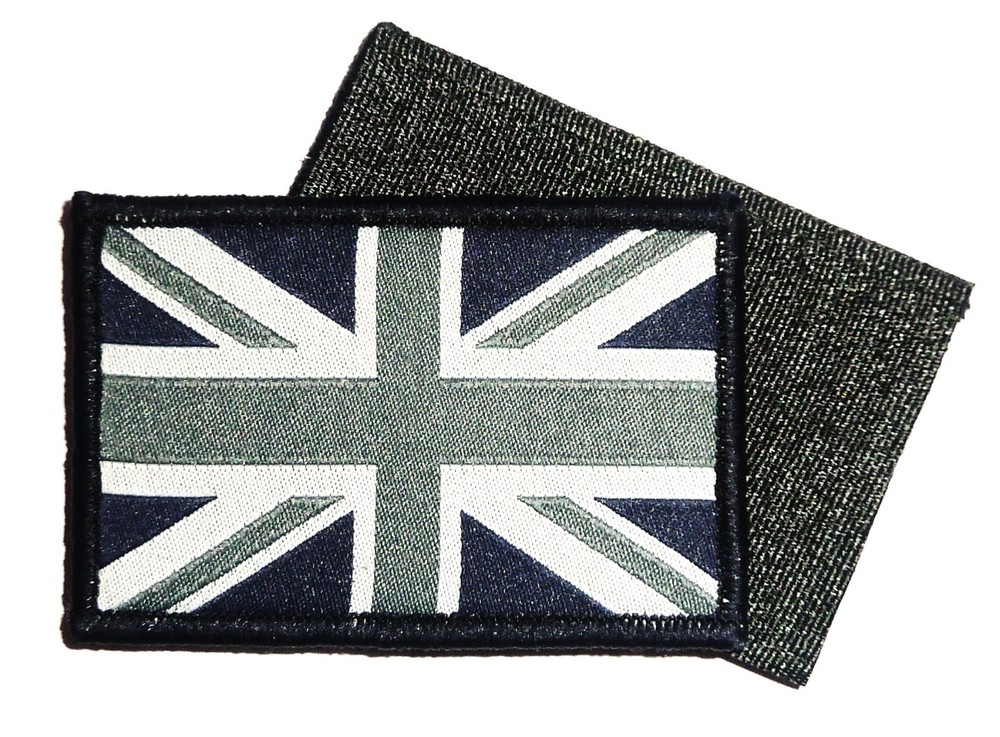 UNION JACK CLOTH PATCH Great Britain UK hook & loop flag badge GB Black & White