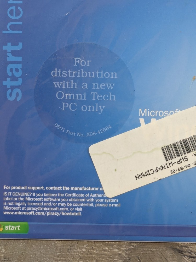 Microsoft Windows XP Professional Version 2002 OEM Software NEW For Omni Tech PC