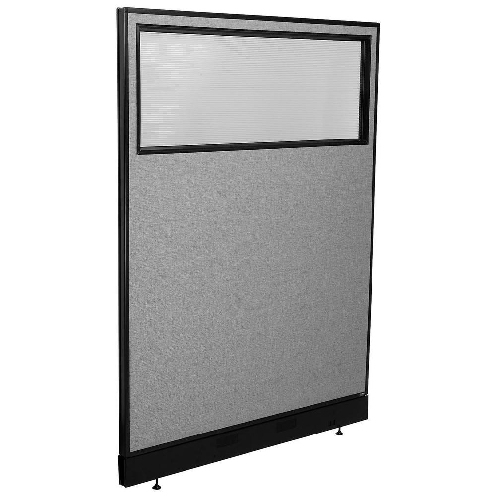 48-1/4"W x 64"H Office Partition Panel with Partial Window  Pass-Thru Cable Gray