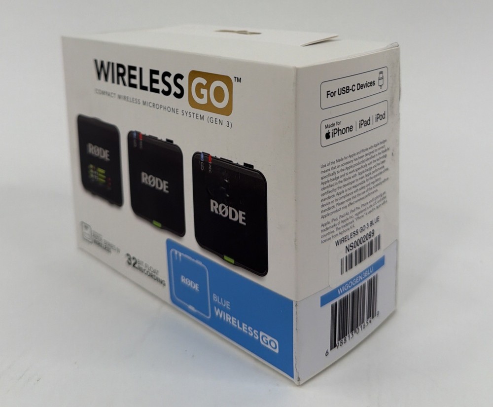 RØDE Wireless GO 3 Blue Microphone System, 32 Bit Float, USB-C, Gain Assist