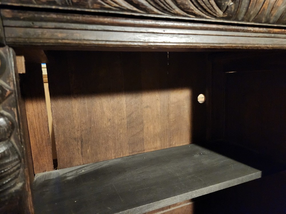 Antique Carved Oak Bookcase Cupboard