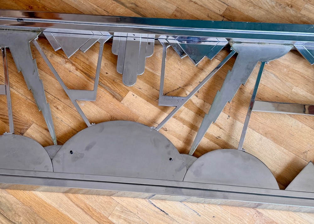 Art Deco Original Machine Age Chrome Brass Architectural Sculpture Panel Railing