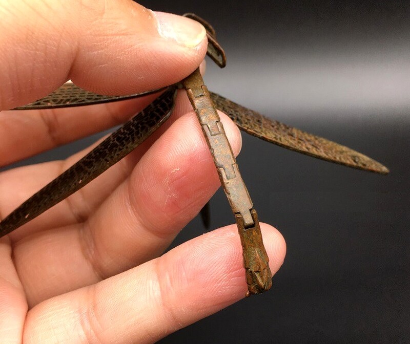 Old Brass Dragonfly Statue Insect Figurine Netsuke Craft Decor Collection